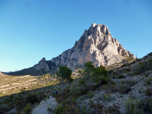 Looking up at the imposing summit of Puig Campana