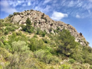 The cliffs on Miquelet with route D along the crest