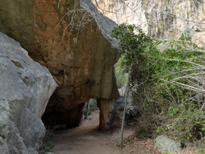 The path passes though the rocks